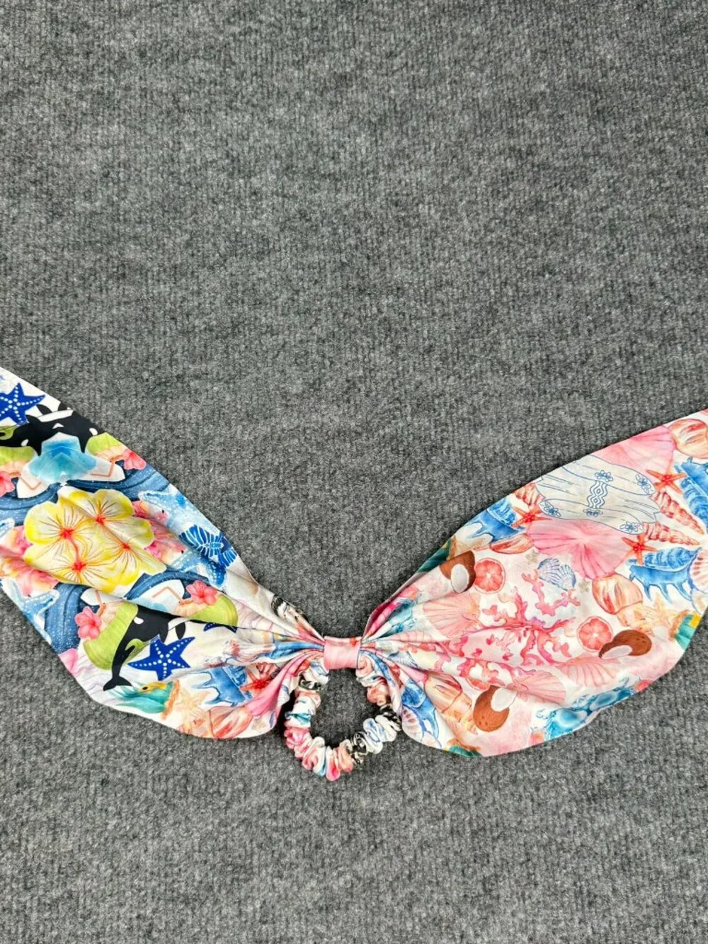 Women's Tropical Ocean Bow Scrunchie Whale Starfish Floral Hair Tie Tail 21